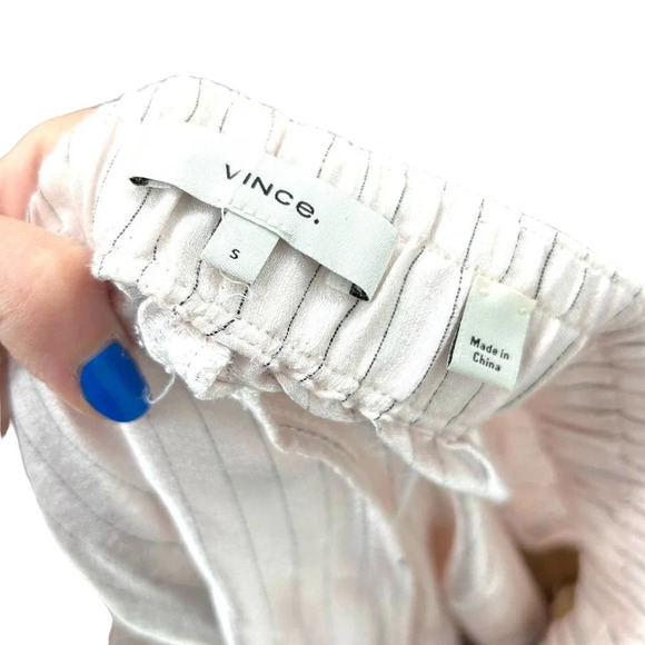 Vince Pencil-stripe Drawstring Linen Blend Shorts in Pink Size Small - Picture 6 of 8